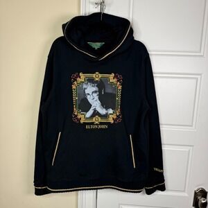 Teddy Fresh Elton John Hoodie Mens Medium Black Embroidered Graphic Sweatshirt